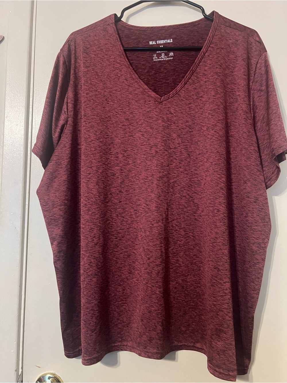 Real Essentials Women’s V-Neck Short Sleeve Tee - Heather Maroon